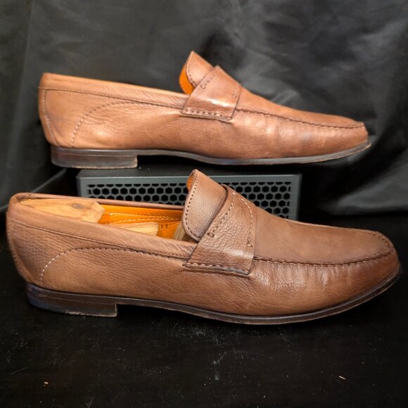 Santoni Brown Pebbled Leather Penny Loafers Men’s Size 11 Made in Italy main image 6